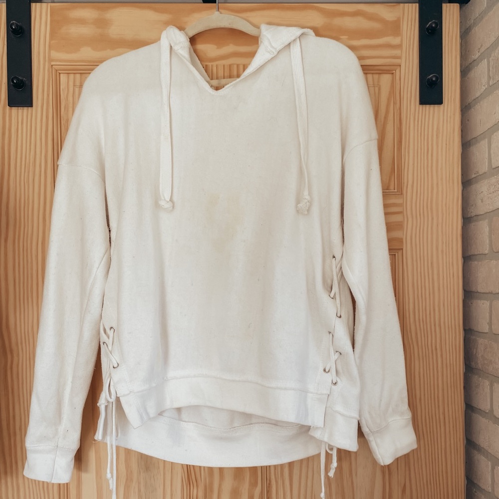 White hooded sweatshirt tie sides